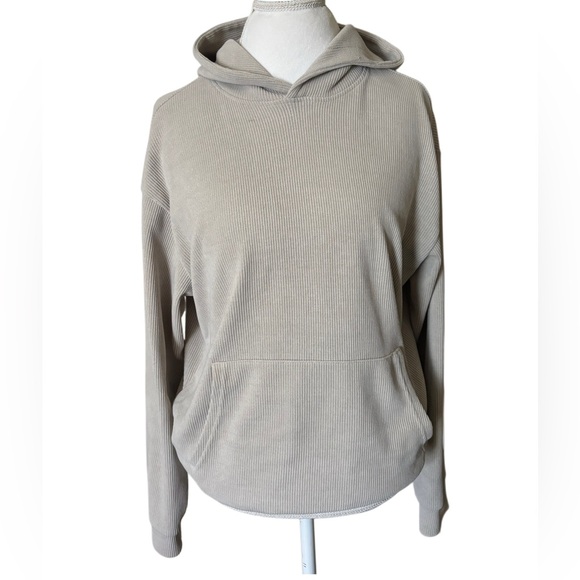Negative Space Beige Ribbed Hoodie Size Small Unisex - Picture 1 of 12